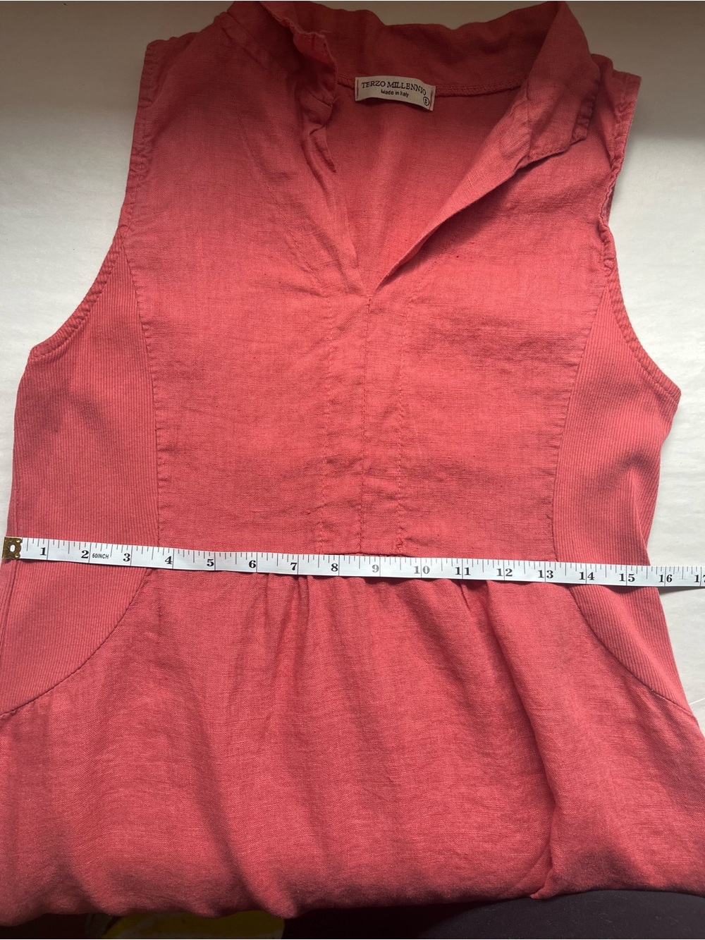 Terzo Millennio 100% Linen Sleeveless Coral Mini Dress with Cotton Panels Small - Picture 8 of 9
